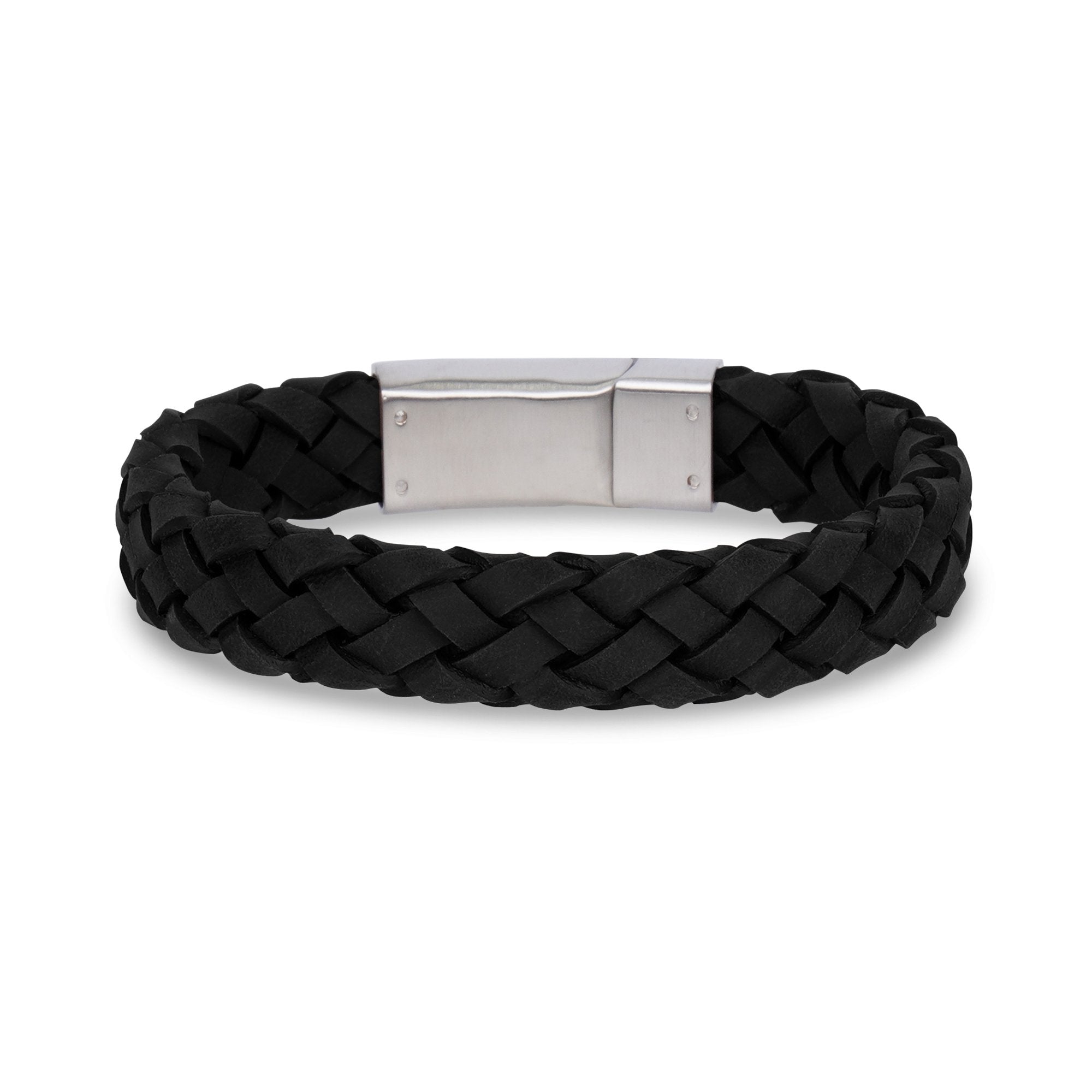 Black leather online braided bracelet