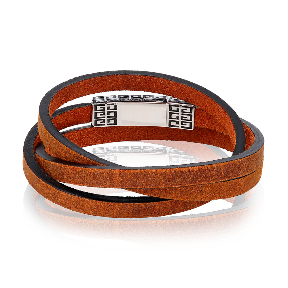 Leather Wrap Bracelet - Mens Steel Leather Bracelets - The Steel Shop