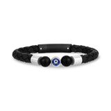 Black Leather Evil Eye Bracelet - Mens Steel Leather Bracelets - The Steel Shop