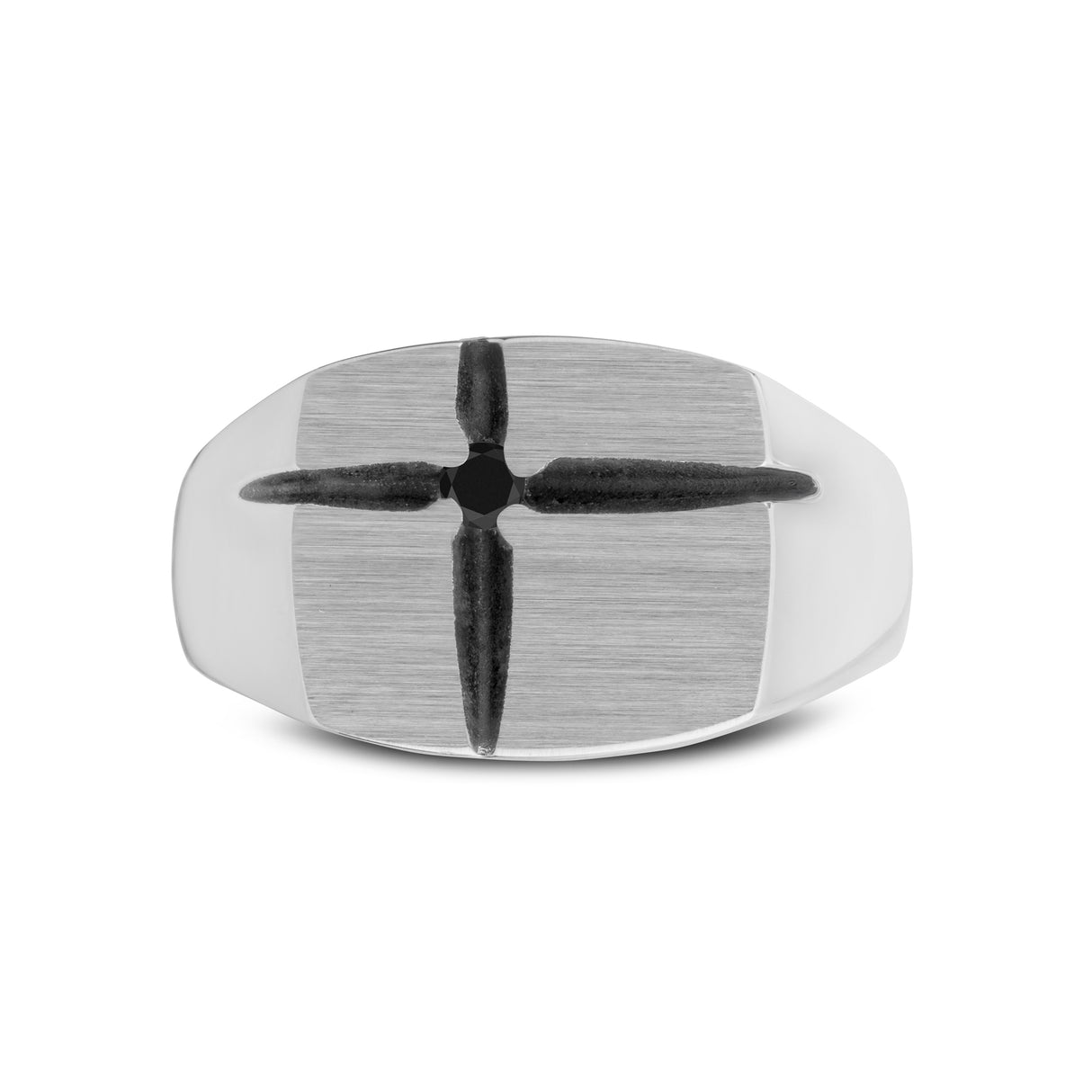 Crossfire Black Stone Signet Ring - Men Ring - The Steel Shop