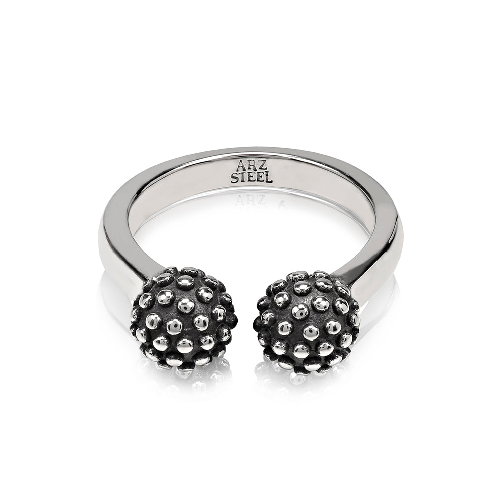 Textured Dual Ball Ring - Women Ring - The Steel Shop