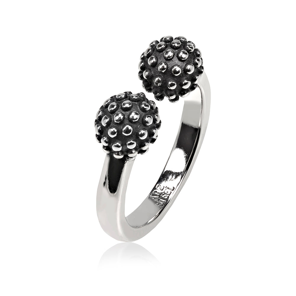 Textured Dual Ball Ring - Women Ring - The Steel Shop