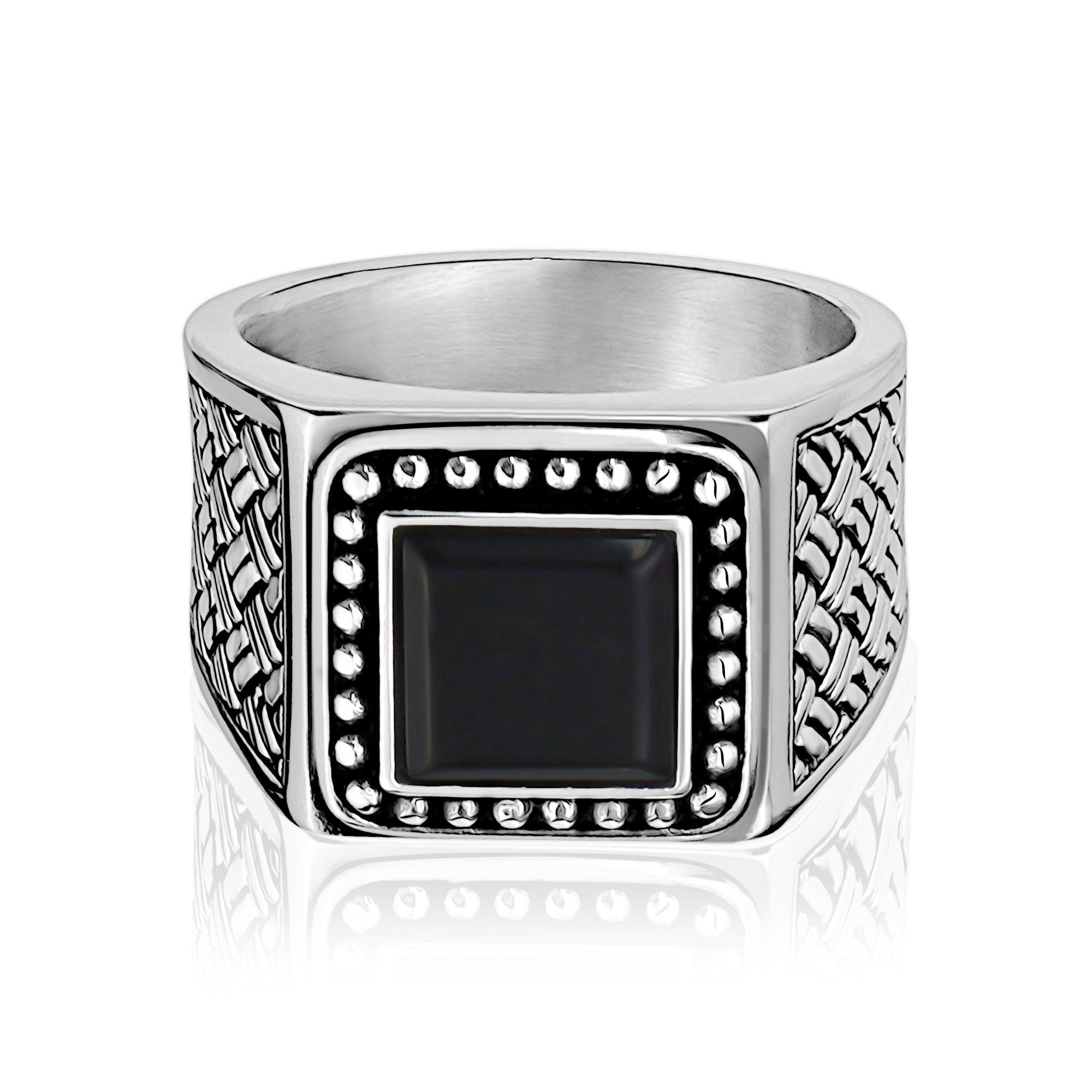 Stainless steel black onyx shop ring