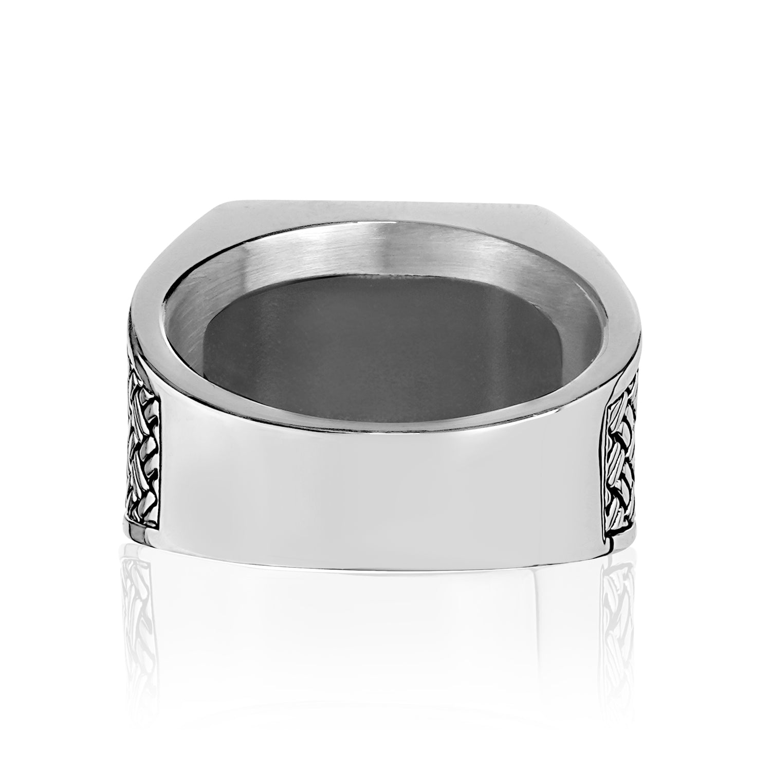 Black onyx stainless steel detailed signet ring – The Steel Shop