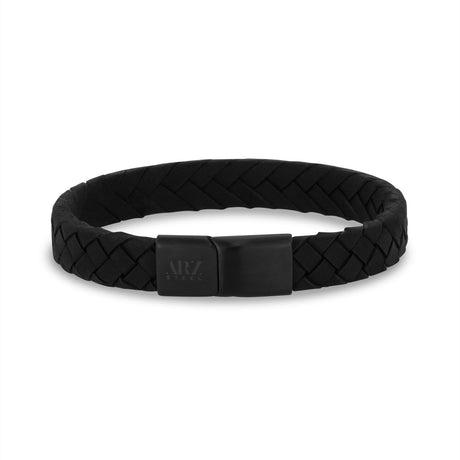 Mens Steel Leather Bracelets - 10mm Flat Italian Black Leather Engravable Bracelet