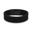 Mens Steel Leather Bracelets - 19mm Tire Track Engravable Black Leather Bracelet