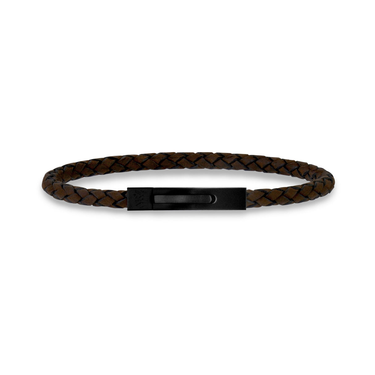 Engravable Thin Black Leather Bracelet with Black Clasp for Mens