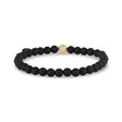 Unisex Bead Bracelet - 6mm Matte Black Onyx Stretch Gold Bead Bracelet