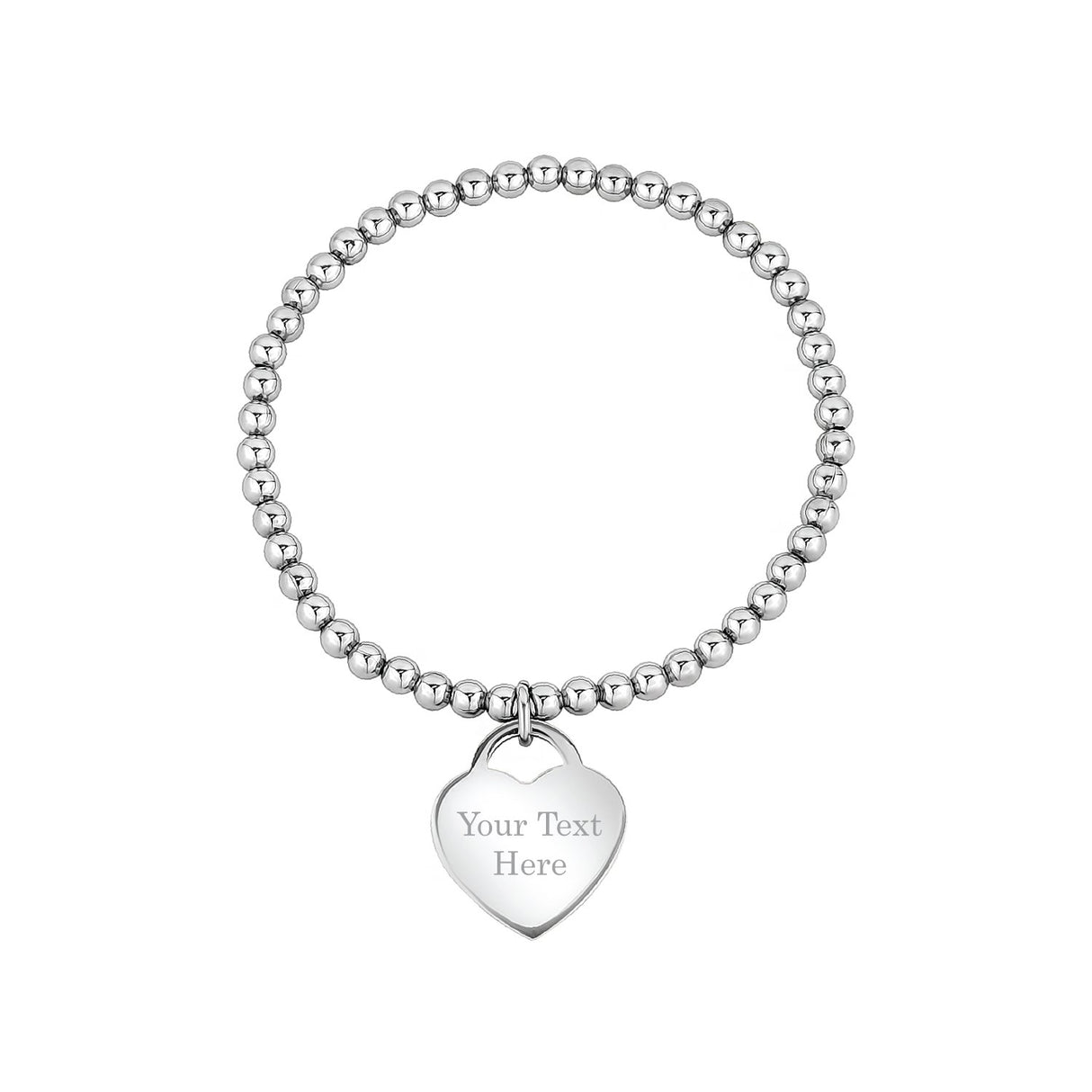 Personalized Steel Heart Charm Stretch Engravable Bead Bracelet – The ...